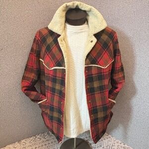 Vintage McGregor Mackinaw Plaid Jacket L Red Black Wool Sherpa Lined Western